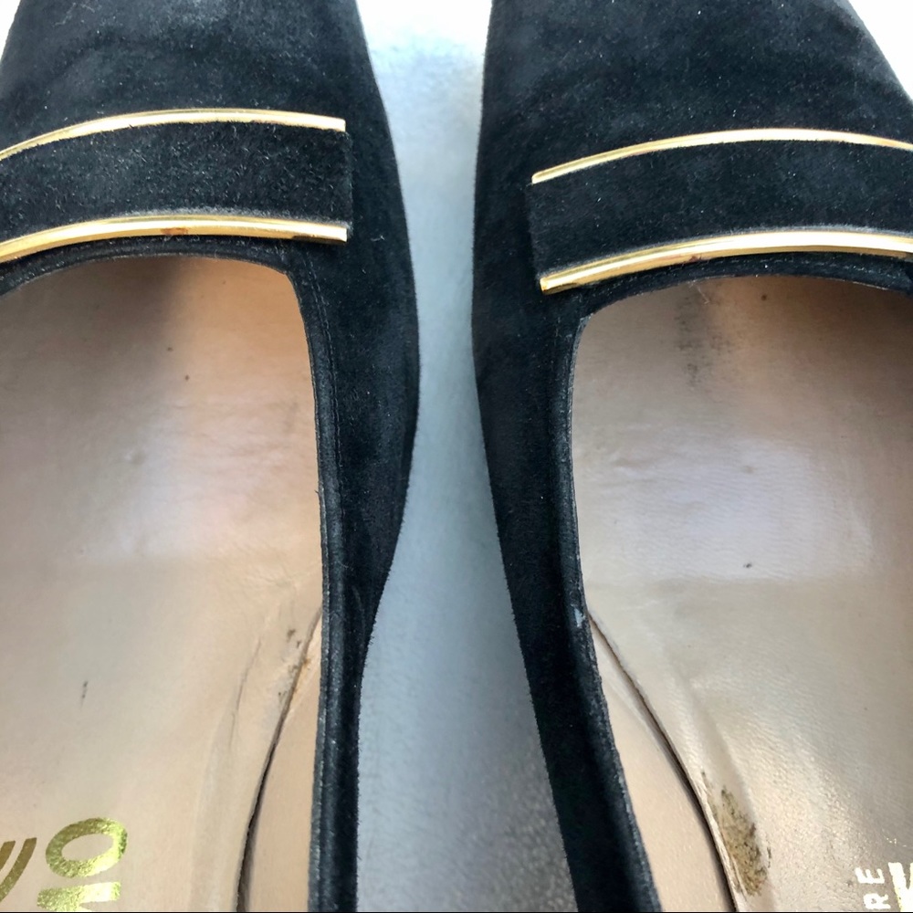 Salvatore Ferragamo Shoes Black Velvet Gold Trim Heels - Picture 9 of 9